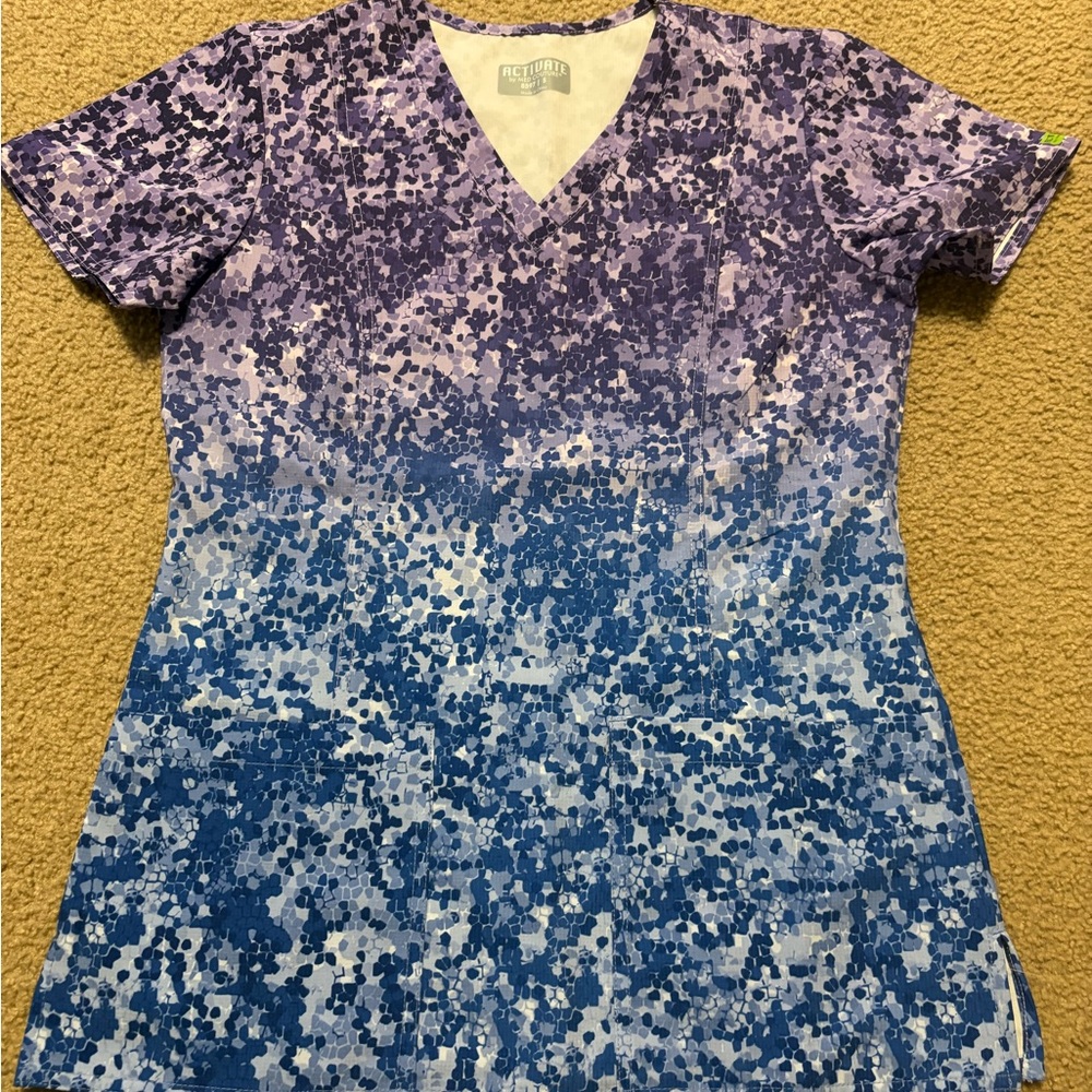 Purple and Blue Women's Scrub Top by Activate in Size S